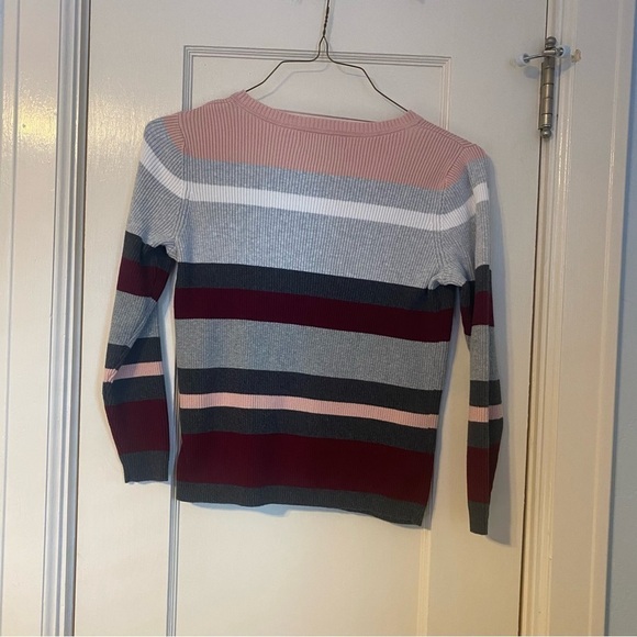 Karen Scott Rib Knit Striped V-neck 100% Cotton Top Size MP - Picture 6 of 11